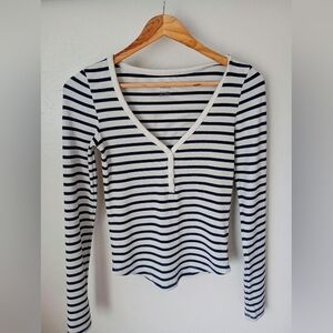 American Eagle Outfitters Navy and White Striped Long Sleeve Top